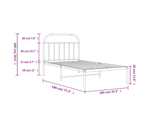 Estructura cama sin colchón con cabecero metal negro 100x190 cm