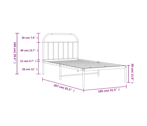 Estructura cama sin colchón con cabecero metal negro 100x200 cm