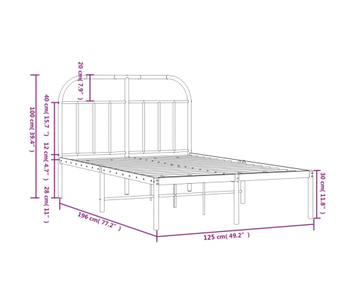 Estructura cama sin colchón con cabecero metal negro 120x190 cm