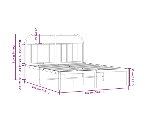 Estructura cama sin colchón con cabecero metal negro 135x190 cm