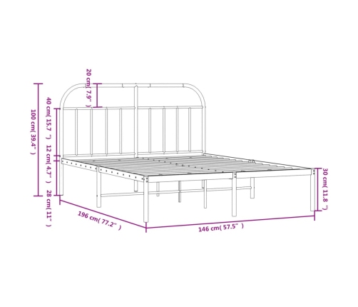 Estructura cama sin colchón con cabecero metal negro 140x190 cm