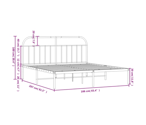 Estructura cama sin colchón con cabecero metal negro 160x200 cm