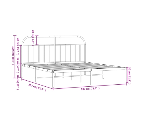 Estructura cama sin colchón con cabecero metal negro 180x200 cm