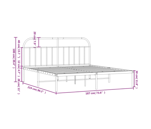 Estructura cama sin colchón con cabecero metal negro 183x213 cm