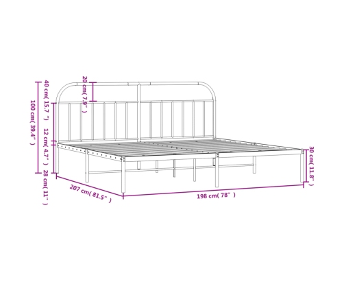 Estructura cama sin colchón con cabecero metal negro 193x203 cm