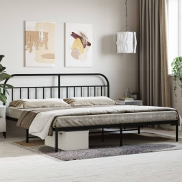 Estructura cama sin colchón con cabecero metal negro 193x203 cm