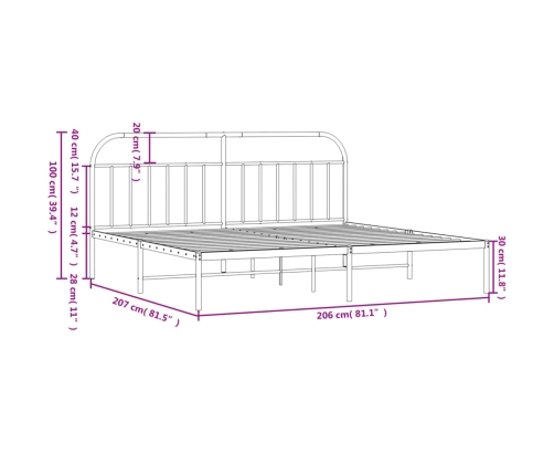 Estructura cama sin colchón con cabecero metal negro 200x200 cm