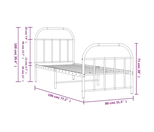 Estructura cama sin colchón con estribo metal negro 75x190 cm