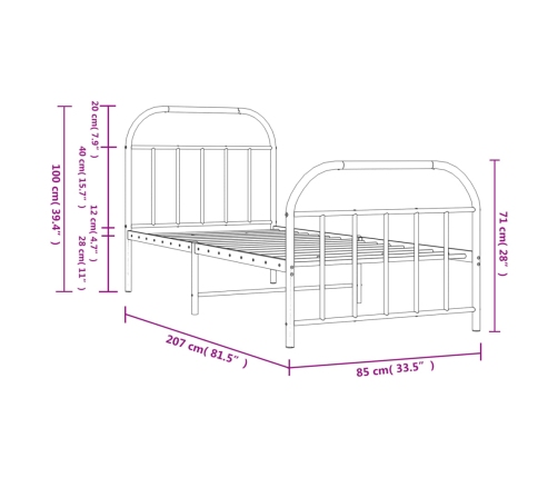 Estructura cama sin colchón con estribo metal negro 80x200 cm