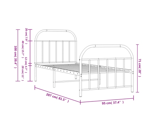 Estructura cama sin colchón con estribo metal negro 90x200 cm