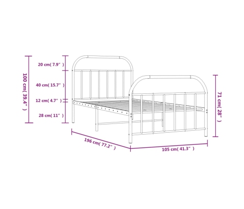 Estructura cama sin colchón con estribo metal negro 100x190 cm