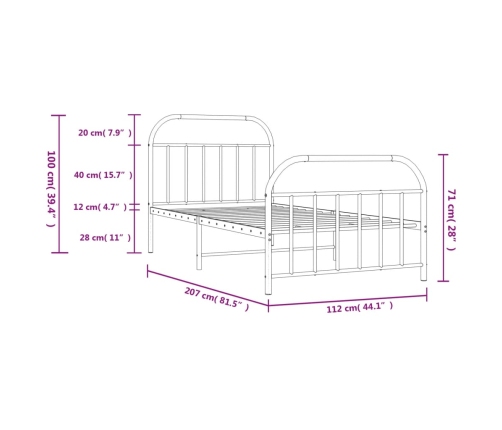 Estructura cama sin colchón con estribo metal negro 107x203 cm