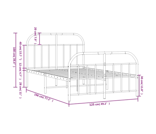 Estructura cama sin colchón con estribo metal negro 120x190 cm