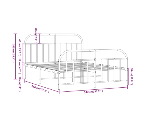 Estructura cama sin colchón con estribo metal negro 135x190 cm