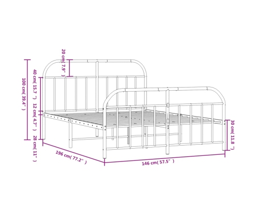 Estructura cama sin colchón con estribo metal negro 140x190 cm