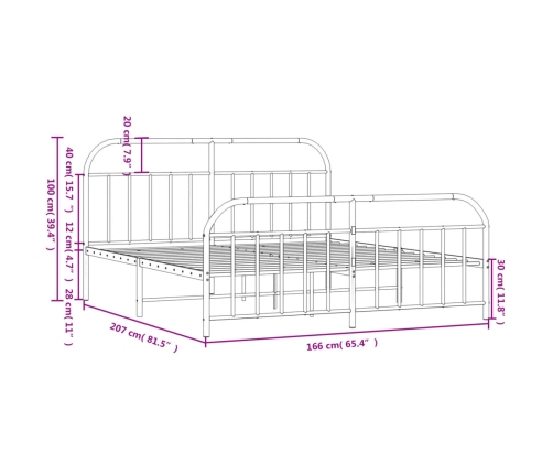 Estructura cama sin colchón con estribo metal negro 160x200 cm