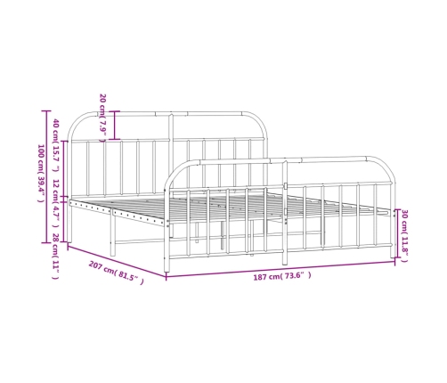 Estructura cama sin colchón con estribo metal negro 180x200 cm