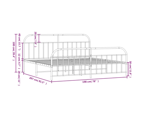 Estructura cama sin colchón con estribo metal negro 193x203 cm