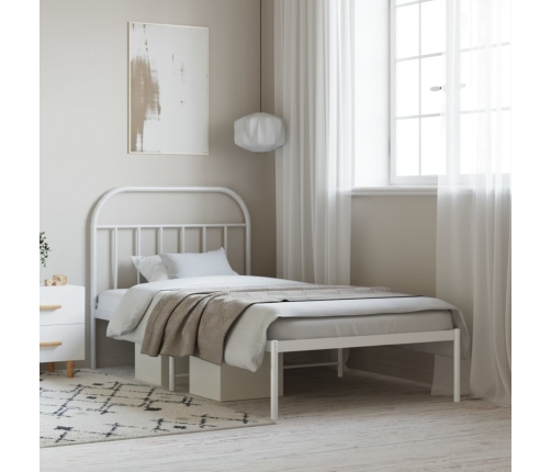 Estructura cama sin colchón con cabecero metal blanco 107x203cm