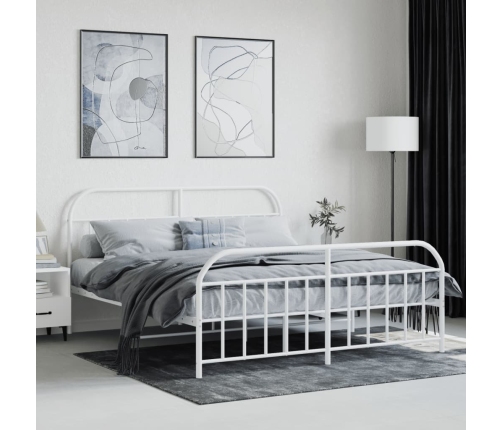 vidaXL Estructura cama metal con cabecero y estribo blanco 160x200 cm