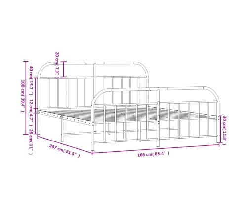 vidaXL Estructura cama metal con cabecero y estribo blanco 160x200 cm