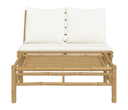 Set de muebles de jardín 2 piezas bambú y cojines blanco crema