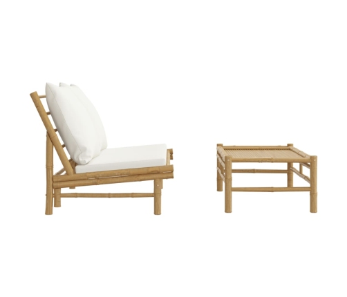 Set de muebles de jardín 2 piezas bambú y cojines blanco crema