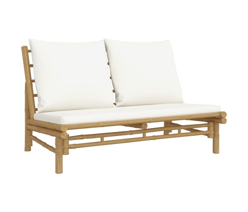 Set de muebles de jardín 2 piezas bambú y cojines blanco crema