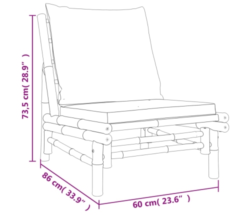 Sillas de jardín 2 unidades bambú con cojines gris oscuro