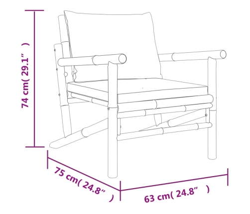 Sillas de jardín de bambú 2 unidades con cojines gris oscuro