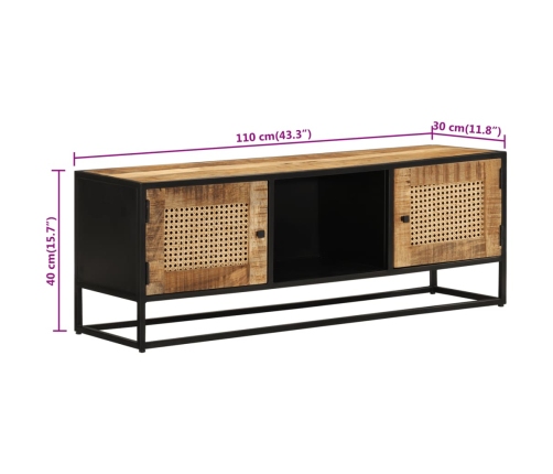 Mueble de TV madera de mango sin tratar y hierro 110x30x40 cm