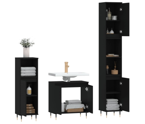 Set de muebles de baño 3 piezas madera contrachapada negro