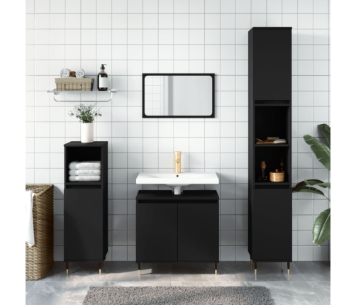 Set de muebles de baño 3 piezas madera contrachapada negro