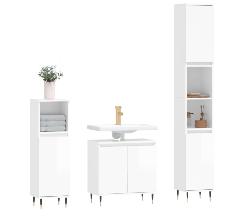 Set de muebles baño 3 pzas madera contrachapada blanco brillo