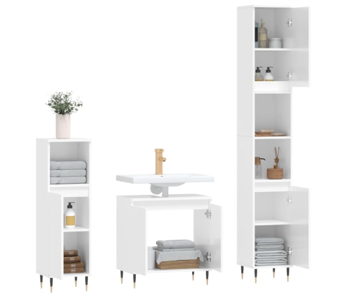 Set de muebles baño 3 pzas madera contrachapada blanco brillo