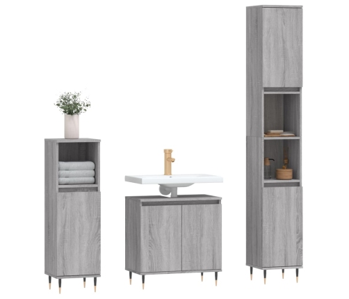 Set de muebles de baño 3 pzas madera contrachapada gris sonoma