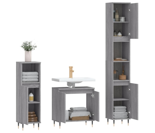 Set de muebles de baño 3 pzas madera contrachapada gris sonoma