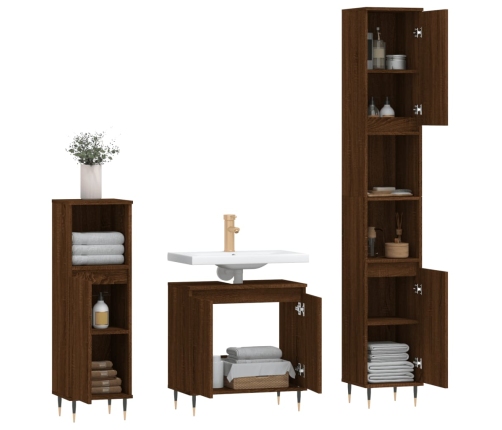 Set de muebles de baño 3 pzas madera contrachapada roble marrón