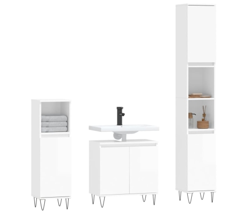 Set de muebles baño 3 pzas madera contrachapada blanco brillo