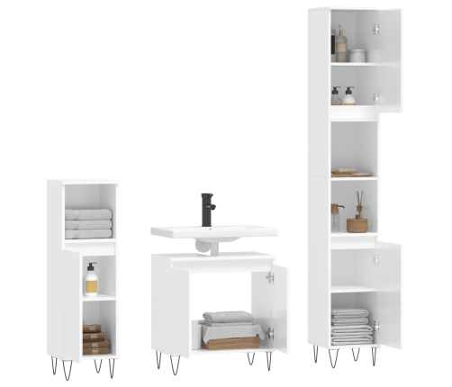 Set de muebles baño 3 pzas madera contrachapada blanco brillo