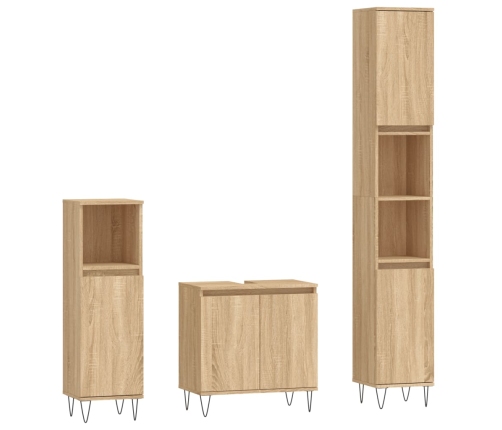 Set de muebles de baño 3 pzas madera contrachapada roble sonoma