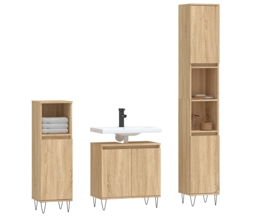 Set de muebles de baño 3 pzas madera contrachapada roble sonoma