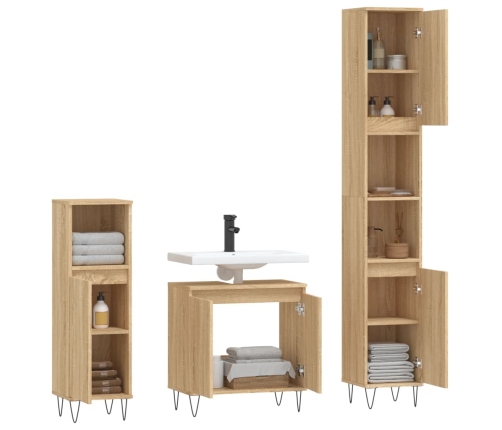 Set de muebles de baño 3 pzas madera contrachapada roble sonoma