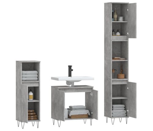 Set de muebles baño 3 pzas madera contrachapada gris hormigón