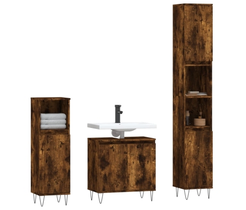 Set de muebles baño 3 pzas madera contrachapada roble ahumado