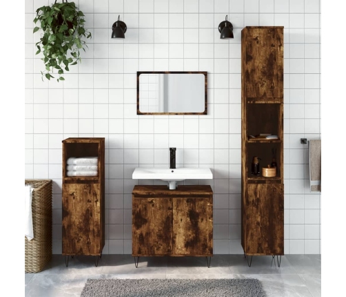 Set de muebles baño 3 pzas madera contrachapada roble ahumado