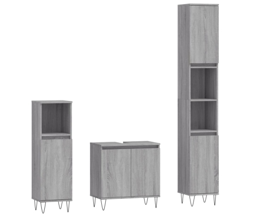 Set de muebles de baño 3 pzas madera contrachapada gris sonoma