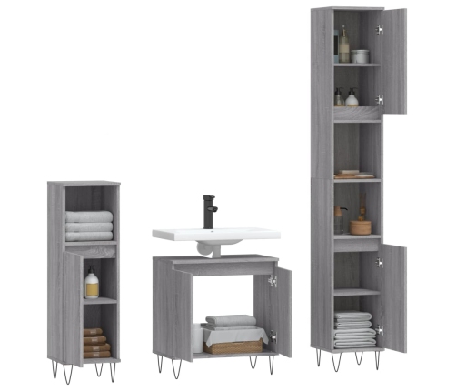 Set de muebles de baño 3 pzas madera contrachapada gris sonoma