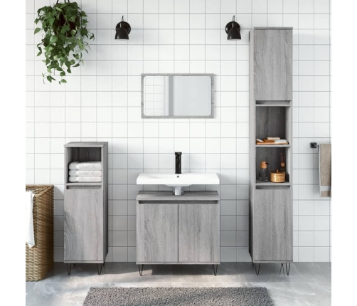 Set de muebles de baño 3 pzas madera contrachapada gris sonoma