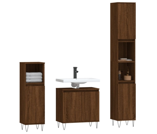 Set de muebles de baño 3 pzas madera contrachapada roble marrón